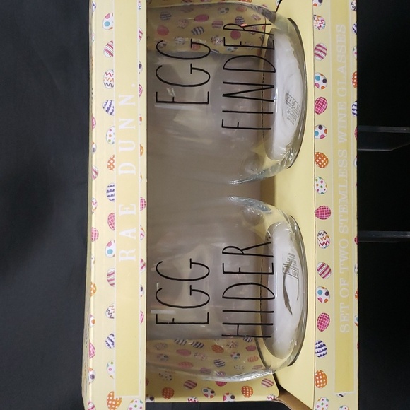 Rae Dunn NWT "Egg Hider" and "Egg Finder" Set/2 Stemless Wine Glasses - Picture 1 of 6